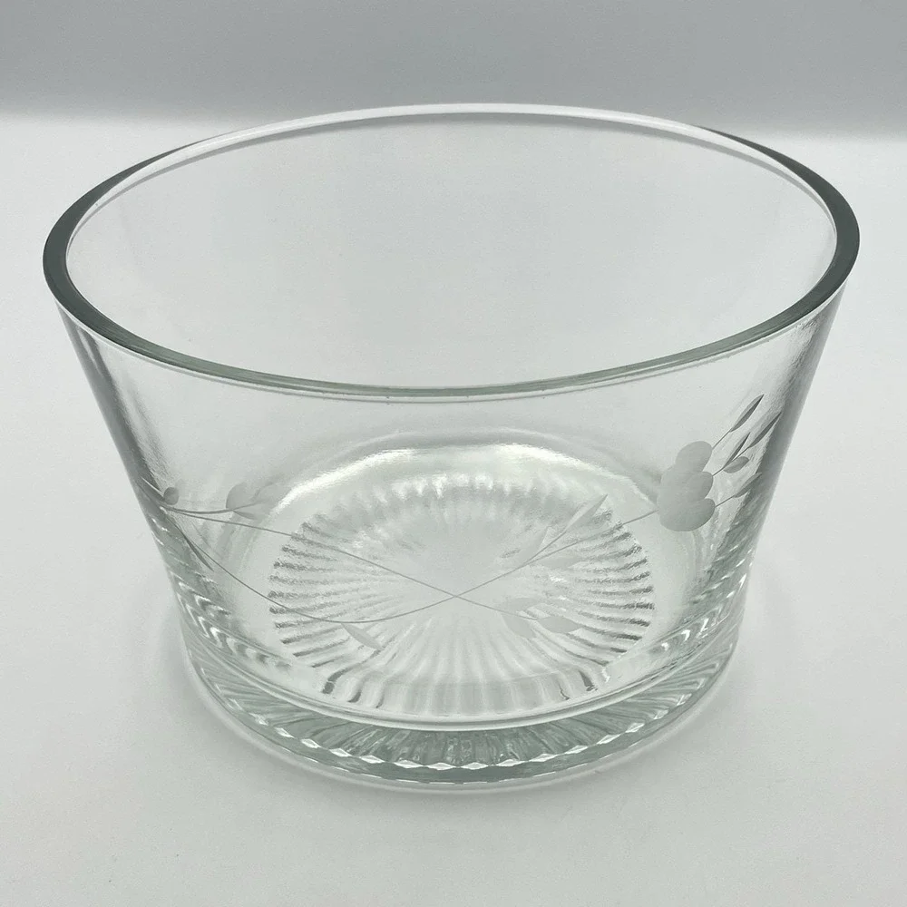 Vintage 1960s‎ Princess House Heritage Floral Clear Glass Bowl Ice Bucket 7